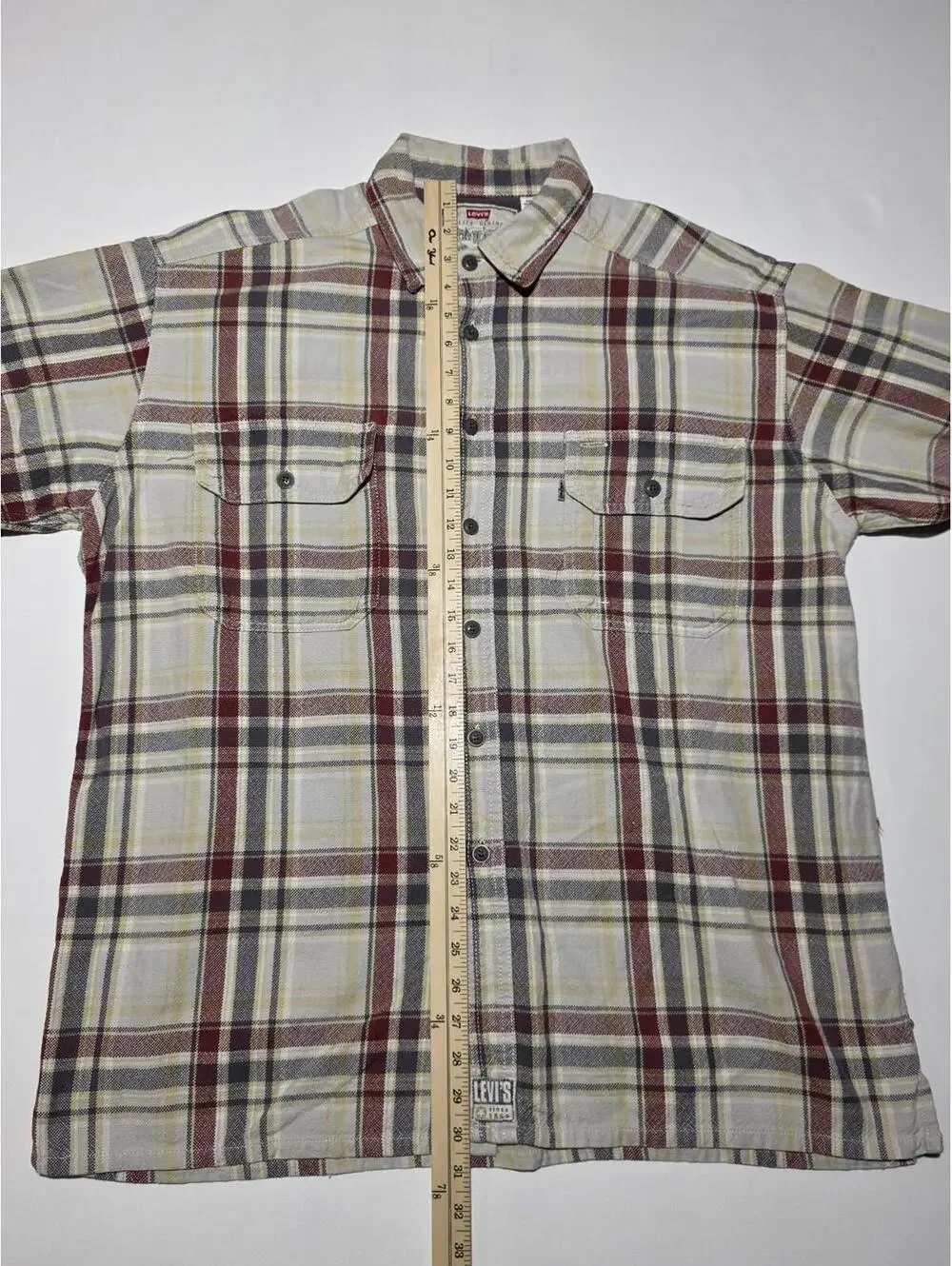 Vintage 90s Levi's Plaid Flannel Shirt XL Red Gray Yellow Heavy Duty Workwear